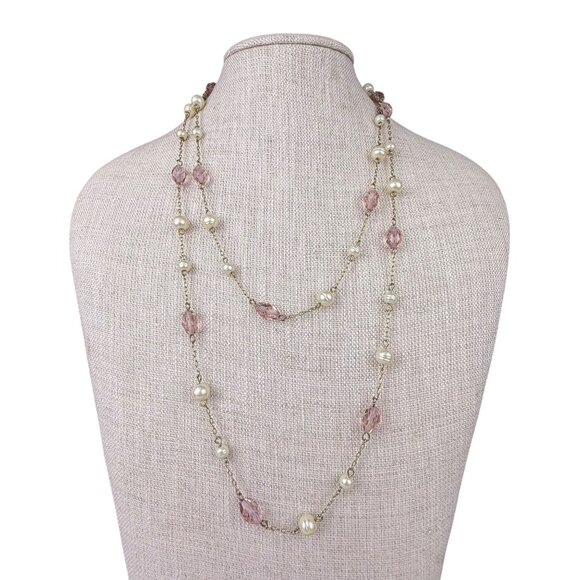 Ralph Lauren Womens Gold Tone Necklace With Pink & Pearl Beads - Picture 1 of 4